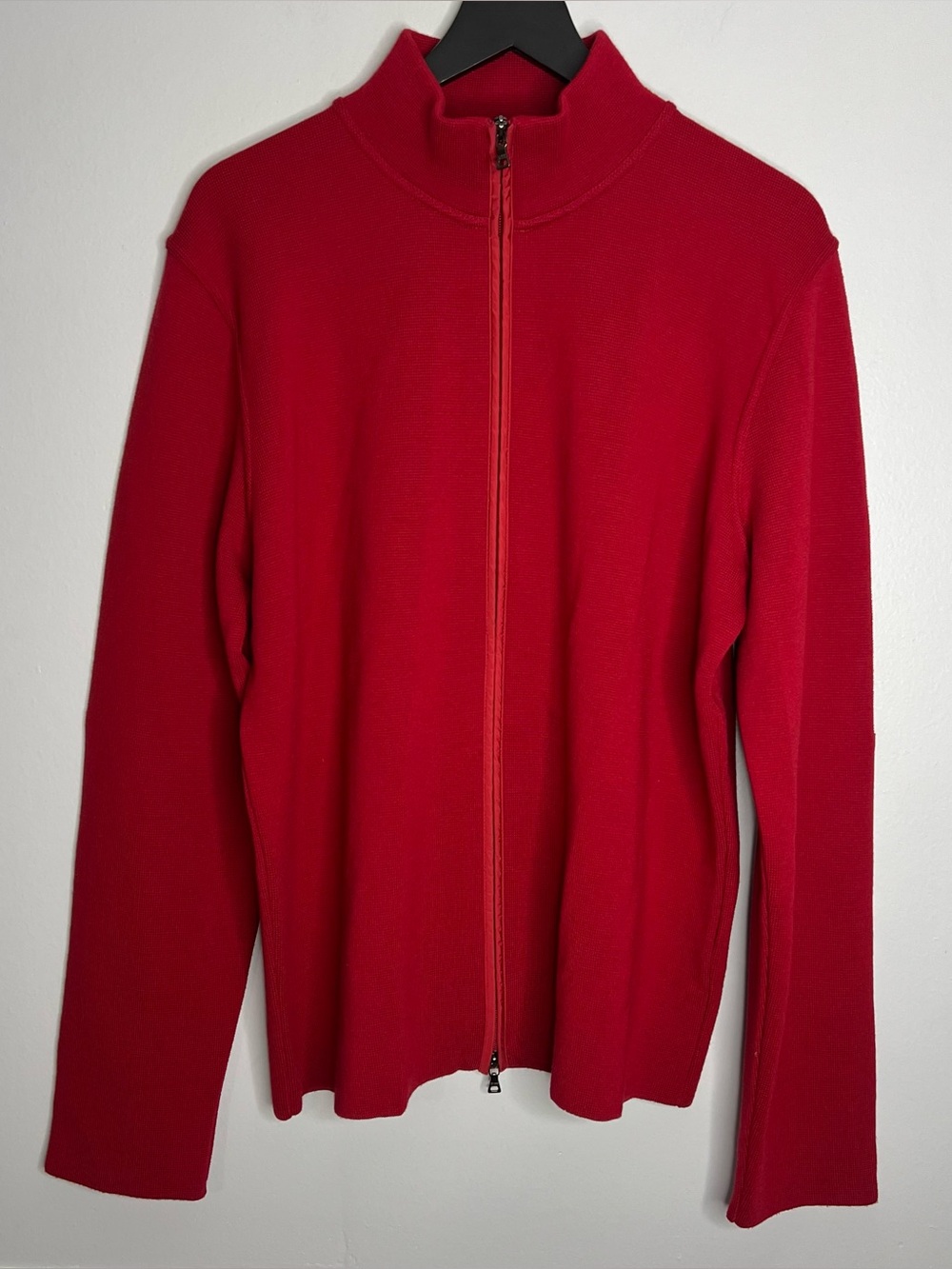 Vintage Y2K Prada Milano Full Zip Wool Sweater Mens EU 56 Red *FLAW*
